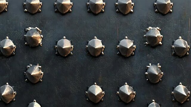 Metal surface covered with spikes forming a decorative pattern