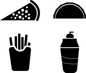Fast food icons silhouette isolated on white background