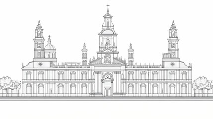 Fototapeta premium Architectural drawing of a large cathedral facade.