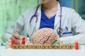 This is a representation of neurodiversity depicted through a brain model alongside supportive...
