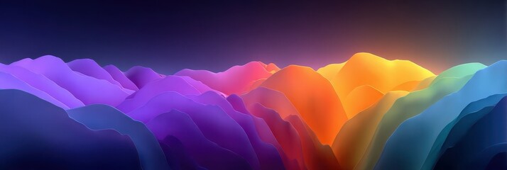 Vibrant abstract mountains in silhouette during twilight with a colorful gradient
