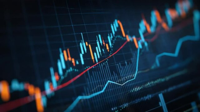 Stock Market Graph: A dynamic graph, showing trends and fluctuations within the stock market, presenting a visual narrative of market behavior and economic activity.