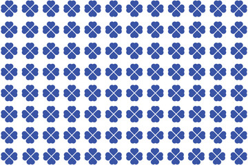 Seamless Pattern of Blue Four-Leaf Clovers on White Background.