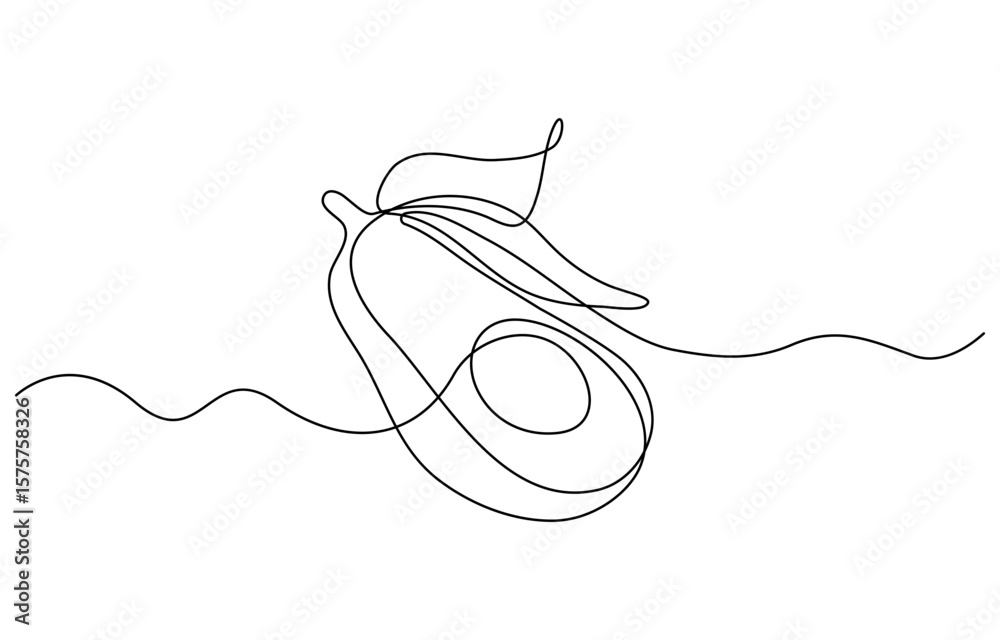 Fototapete avocado single line icon, continuous one single minimal line drawing avocado, sketch and doodle desi
