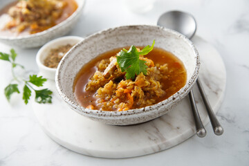 Homemade lentil soup with vegetables
