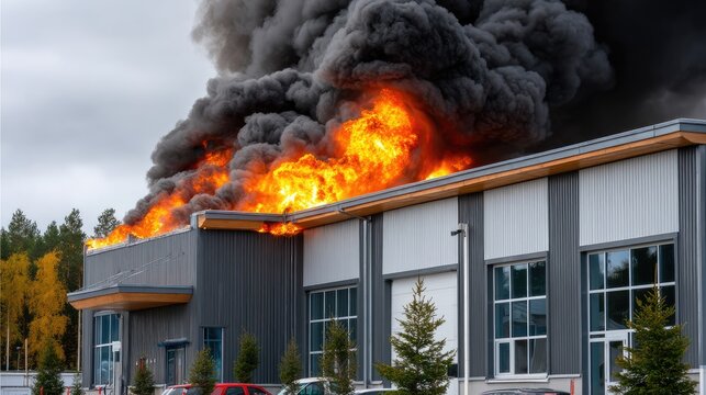 Industrial building fire scene