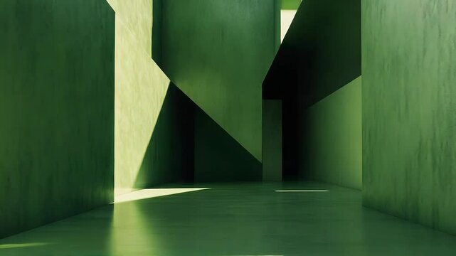 Light beams illuminating green concrete modern architecture