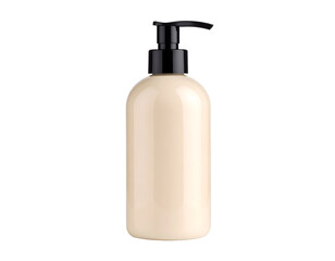 Beige cosmetic bottle with black pump