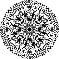 Intricate Black and White Mandala Design with Floral and Geometric Patterns