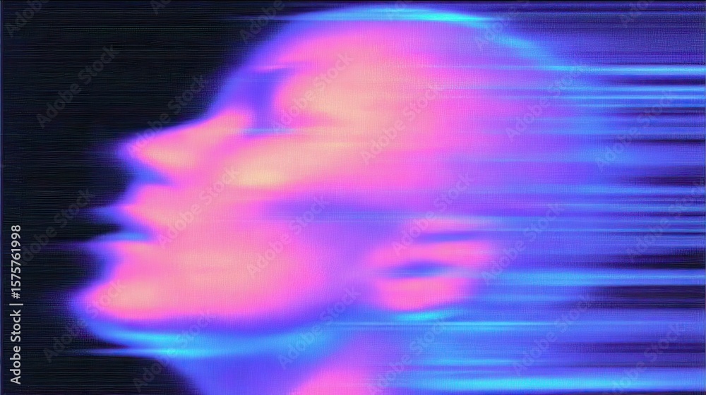 Wall mural profile of a person with motion blur creating a futuristic, abstract image