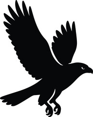Silhouette eagle flying with spread wings and sharp talons Vector illustration