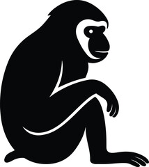 Silhouette gibbon monkey sitting isolated wildlife primate ape Vector illustration
