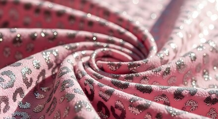 Pink Fabric with Glittery Leopard Print Swirl Textile Macro.