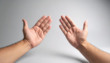Open Palms Gesture on Gray Background