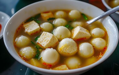 Delicious Tofu and Meatball Soup Asian Cuisine