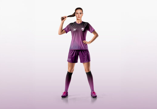 Female Soccer Player Wearing Uniform Mockup