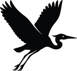 Silhouette heron flying graceful wingspan nature wildlife illustration Vector illustration