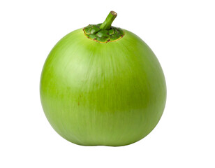 Isolated fresh green coconut on black backdrop