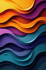 Abstract colorful waves layered in vibrant gradients of orange, purple, and blue