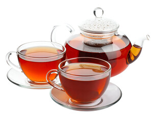 Tea in clear glasses on black background