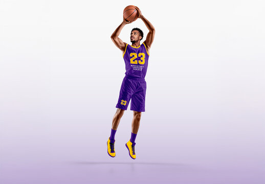Male Basketball Uniform Mockup Player Jumping