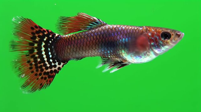 Colorful Male Guppy Fish Isolated on Green Background