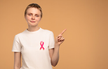 Woman with Pink Ribbon Awareness for Breast Cancer