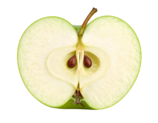 Halved green apple on a black surface