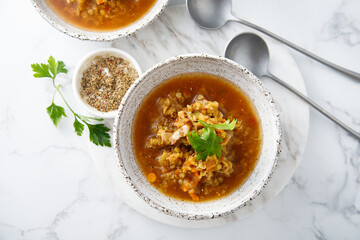 Homemade lentil soup with vegetables