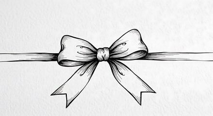 Elegant Hand Drawn Bow and Ribbon Illustration on White Paper Background.