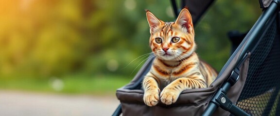 Bengal cat paws mesh pet stroller, outdoor adventure,  outdoor,  spotted cat