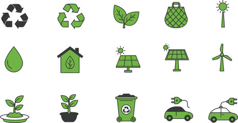Eco-Friendly and Sustainable Living Icon Set 