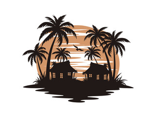 Tropical Sunset Illustration for Scenic Beach House Decor and Travel Art