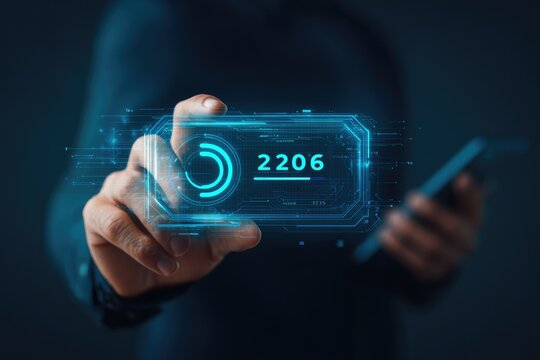 Person interacts with holographic data display
