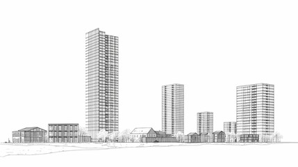 Architectural sketch of a modern urban landscape.