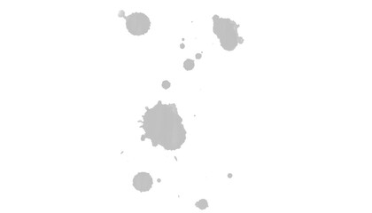 Several gray ink spots and splatters are isolated on transparent background