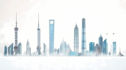 Obraz premium City skyline in a hazy atmosphere.
