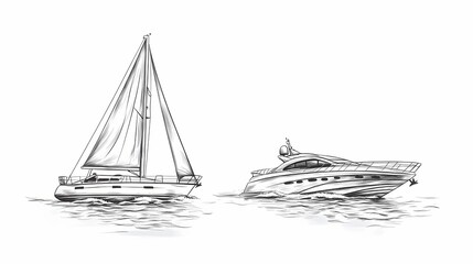 Hand-drawn illustration of a sailboat and a yacht.