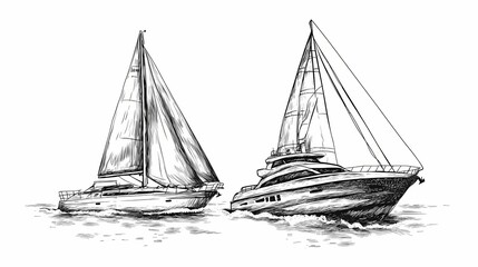 Hand-drawn illustration of two sailboats on the water.