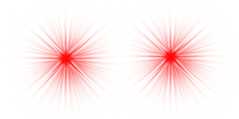 Intense red light flares and starbursts. A warning or alert visual effect and graphic element isolated on a transparent background for striking designs. PNG.