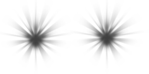 Abstract grey light flares and starbursts. A smoky visual effect and subtle design element isolated on a transparent background for atmospheric graphics. PNG.