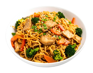 Delicious chicken lo mein noodle bowl