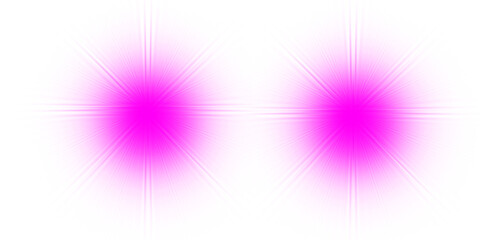 Vibrant pink light flares and starbursts. A magical glowing effect and graphic element isolated on a transparent background for creative design projects. PNG.