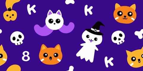 Seamless cartoon animal pattern featuring cute vector illustrations of cats and dogs