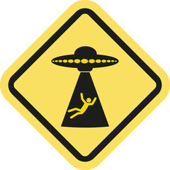 Yellow diamond warning sign icon in PNG format. Warning sign about approaching UFO and alien abduction. Road signs.