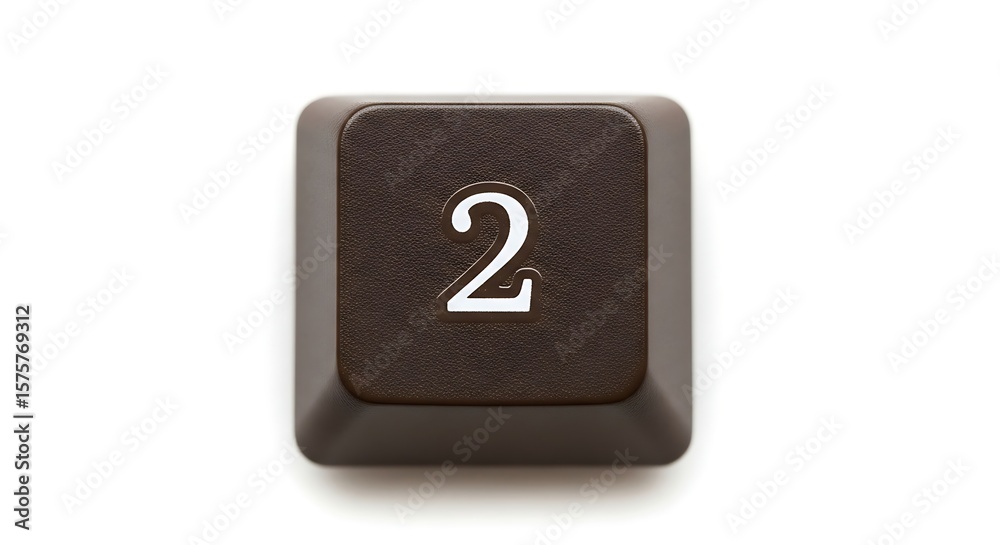 Poster isolated keyboard key with number 2 on white background