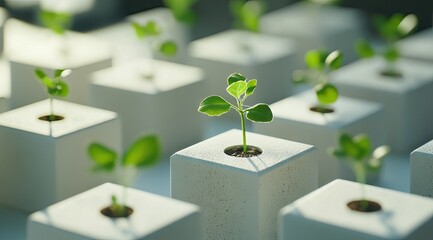 Small plants in white cubic containers (1)