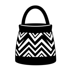 Silhouette of bucket bag with zigzag pattern, black and white fashion accessory