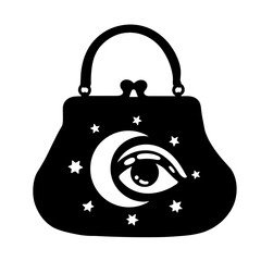 Silhouette purse with celestial eye and moon symbols, mystic charm design