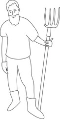 Line art vector of a farmer with pitchfork. Simple outline illustration perfect for agriculture designs, rural themes, farming logos, and educational materials.
